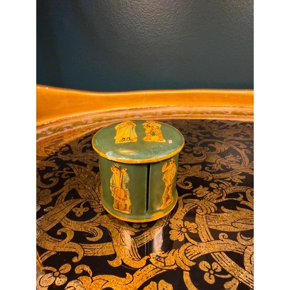 The Unbranded Brand Other - Vintage Hand-Painted Wood Stamp Roll Box 2″ Round Musical Figures